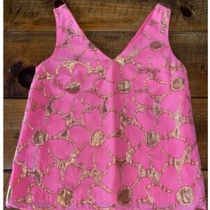 Lilly Pulitzer Womens Pink Metallic Floral Silk Blouse Tank Top Size Small